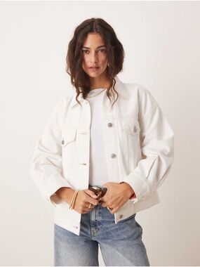 Abercrombie White Denim Trucker Jacket